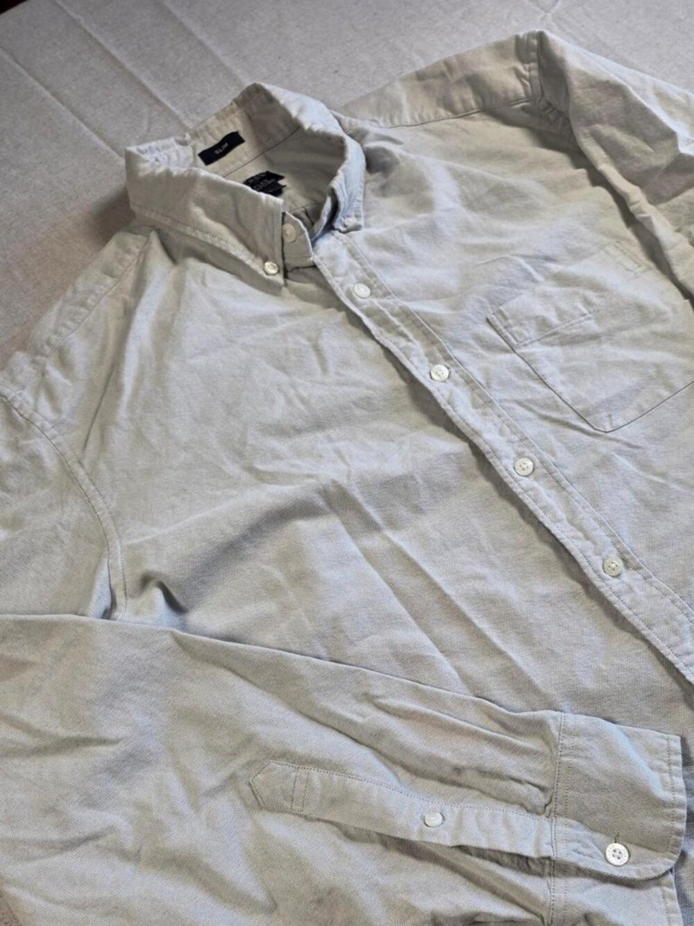Mens J.Crew Light Blue 100% Cotton Slim Flex Oxford Button Down Shirt (L)